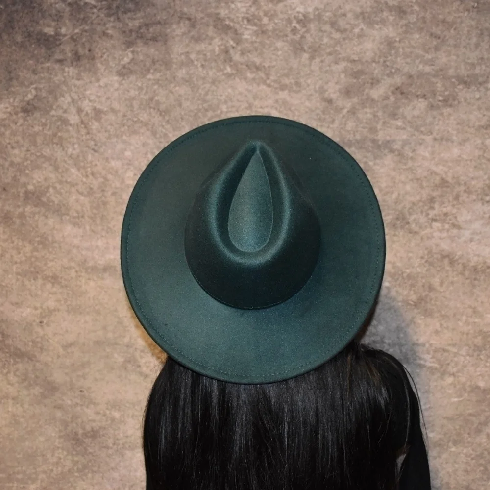 Dark green Bigger Wide Brim Fedora Hat